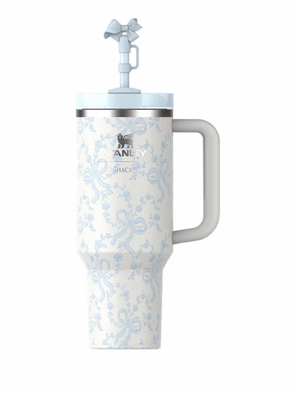 Stanley Pale Blue Floral Quencher Tumbler with Bow Straw
